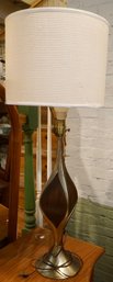 #102 Mid Century Brass & Wood Lamp 38'T