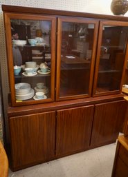 #104 Mid Century Skovby Rose Wood Hutch 3 Glass Doors (2 Pieces)