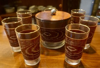 #112 Mid Century Ice Bucket & 7 Glasses