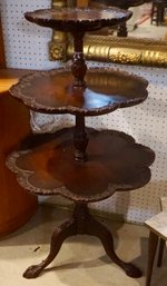 #114 Carved 3 Tier Mahogany Pastry Table