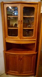 #118 Mid Century Teak Lighted Corner Cabinet