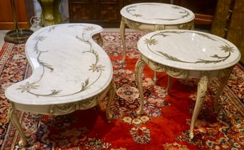 #143 French Provincial 3 Piece Marble Inlaid Tables