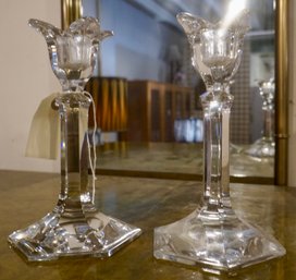 #150 Mid Century Signed Orrefors Crystal Candlestick Holders 8'T