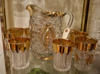 #151 Cut Glass Pitcher & 8 Glasses