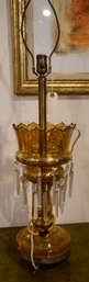 #159 Amber Glass Lamp W/Crystals 36'T