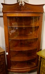 #162 Turn Of The Century Curved Glass Front Dark Oak Curio Cabinet