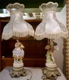 #174 Pair Of Porcelain Figural Lamps 38'T