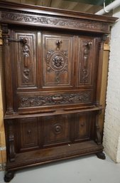 #182 Beautiful Early Victorian Handcarved Oak Hall Tree