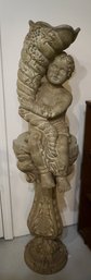 #191 2 Piece Resin Garden Statue Cherub On Pedestal 60 1/2'T