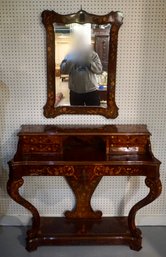 #199  Italian Marquetry Inlaid Flame Mahogany Console/Desk Mirror