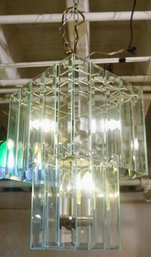 #208 Mid Century Crystal Glass Panel Chandelier