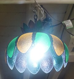 #210 Green & Gold Tiffany Style Hanging Lamp 14' Acroos