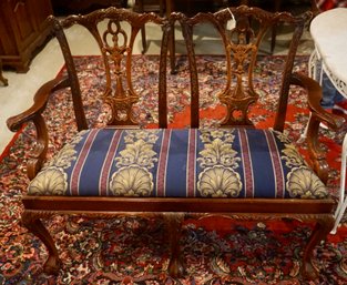 #219 Beautiful Carved Mahogany Bench