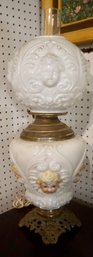 #232 Gone With The Wind Hurricane Lamp W/ Painted Cherub Molded Globes On Top & Bottom