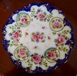 053 Antique Hand Painted Porcelain Cake Plate