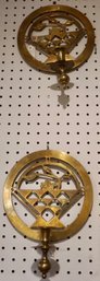 #241 Pair Of Brass Sconces 8 1/2' Round