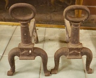 063 Pair Of Key Hole  Cast Iron Andirons 13'T