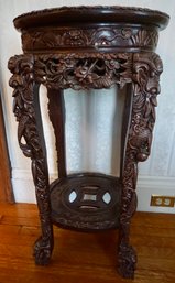 LR#252 Asian Theme Rosewood Carved Marble Top Plant Stand