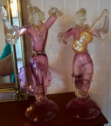 H#278 Pair Of 1960's Hand Blown  Murano Glass Dancer & Guitar Player 13'T