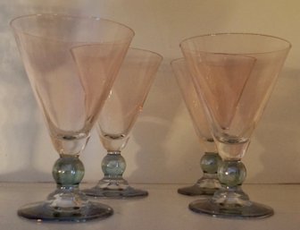 DR#315 Lot Of 4 Pink & Green Wine Glasses (depression Glass?)