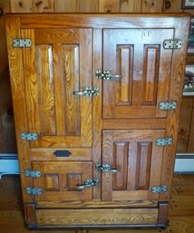 D#9 Antique Oak Ice Chest  Century Belding Hall Refridgerator Co.