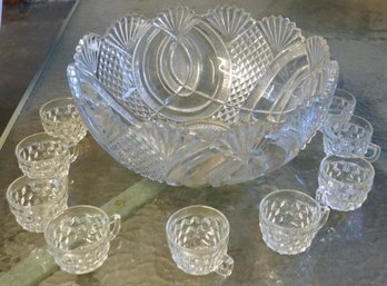 B#351 Large Punch Bowl & 11 Cups 16' Across