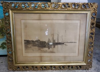 B#19 Antique Signed Framed Engraving 43W X 34T