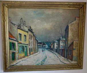 B#383 City Scene Oil On Canvas Painting Signed W Burke ? 33 X 28