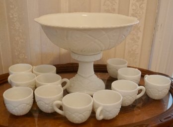 CL#409 Milk Gass Punch Bowl & 12 Cups 13 1/4'W X 10'T