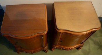 3#458 Pair Of Carved Mahogany End Tables W/glass Tops