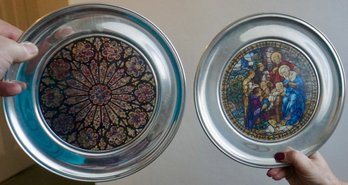 3#485 Pair Of Pewter Christmas Plates In Box