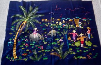 Japanese Navy Silk Embroidery 38' X 29'