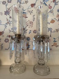 Pair Of Tall Cut Glass Crystal Table Candelabras - Dr9