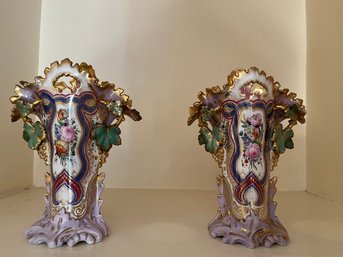 Pair Of Old Paris Porcelain Vases - LV1