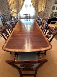 Henredon Mahogany Double Pedestal Inlayed Table With Brass Claw Feet And Castors Plus 10 Chairs- D8