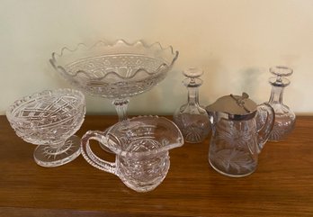 6 Pcs Hostess Glass Lot Including Pedestal Candy Dish - 42