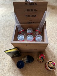 Russian Collection Includes 6 Boxed Russian Shot Glasses, Matryoshka Nesting Dolls And Egg -lV33