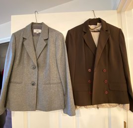 Two Suits - Grey Le Suit Brand Jacket And Pants 12P Brown Bloomingdales Pant Suit 12P Size 10 Silk Blouse - 88