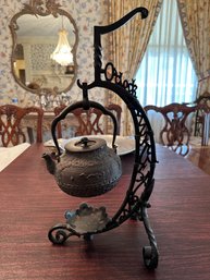 Antique Japanese Black Cast Iron Tea Pot And Stand - DR18