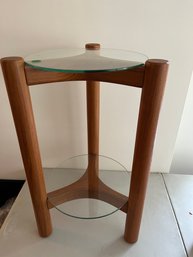 Vintage Teak And Glass Two Shelf Accent Table - 40