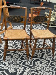 Vintage (2) Hitchcock Stenciled Chairs Rush Seating