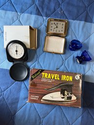 Vintage Travel Iron And Two Travel Alarm Clocks - Mb14