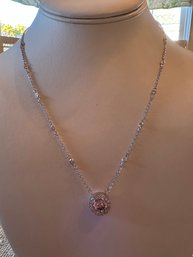 Sterling Silver 925 Chain And Pendant With Faux Diamonds - J48