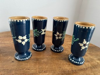 4 Glazed Terracotta Goblets Made In France