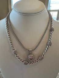 Brighton Thicker Silver Tone Necklace W/ Complementing Silver Tone Necklace And Pendant - J52