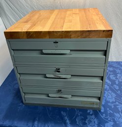 Commercial Grade Penco 3 Drawer Cabinet W Refinished Top And 3/4 Ply Base Suitable For Wheels.