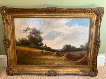 W Richards Original Painting Figures In Hay-Field 1850-60s? Oil On Canvas - A84