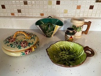 Colorful Ceramic Assorted Lot - 2 Pieces Made In Italy Includes Covered Flowered Candy Dish - K33