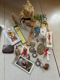 Assorted Christianity Lot - Metals, Statues, Pins, Etc - K 38