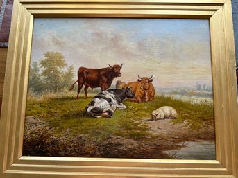 Cows And Sheep In Pasture C.1870 Attributed To William E. Turner  - Fr2